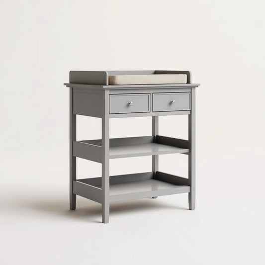 Fasciatoio per neonati grigio con 2 cassetti 2 ripiani in MDF 80 x 50 x 90 cm rettangolare