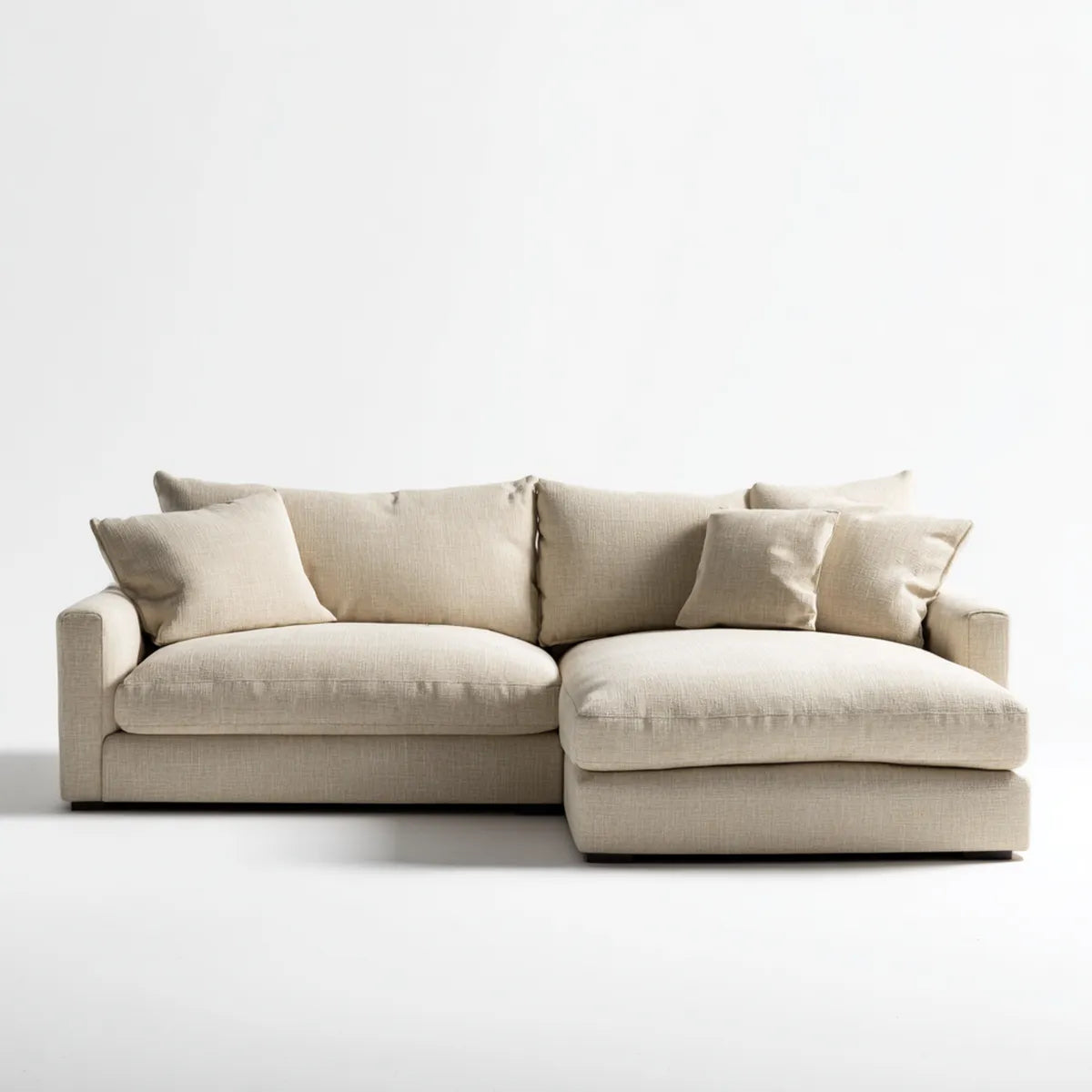 Divano angolare 3 posti beige con penisola destra in poliestere 250 x 160 x 85 cm