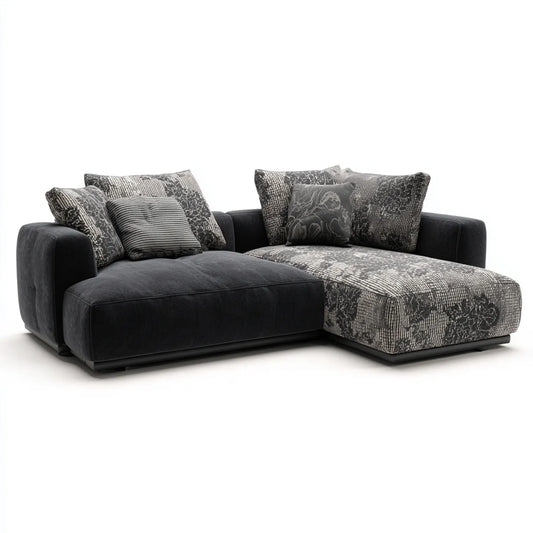 Divano angolare con chaise longue nero e grigio in microfibra di poliestere 280 x 170 x 78 cm
