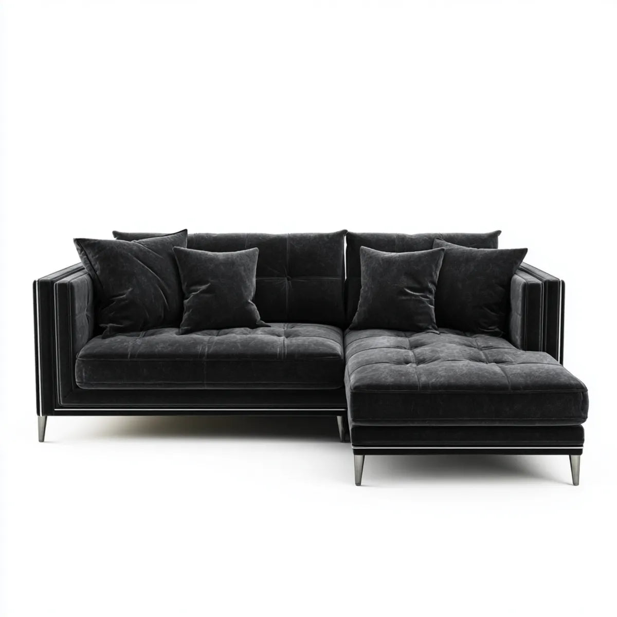 Divano angolare con chaise longue destra nero 260 x 160 x 85 cm in velluto di poliestere a L
