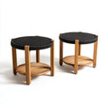 Set di 2 tavolini laterali rotondi nero e naturale in teak massello e rattan PE Ø45 x 50 cm