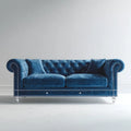 Divano Chesterfield 3 posti blu in velluto di poliestere forma rettangolare 220 x 90 x 78 cm