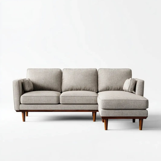 Divano angolare 3 posti con chaise longue destra grigio 260 x 160 x 85 cm in poliestere e legno massello forma a L