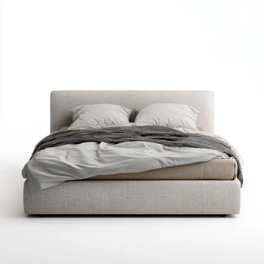 Letto matrimoniale imbottito beige 160 x 200 cm in poliestere rettangolare