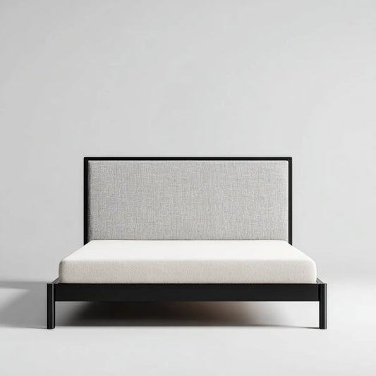 Letto matrimoniale grigio e nero 160 x 200 cm in acciaio e poliestere rettangolare