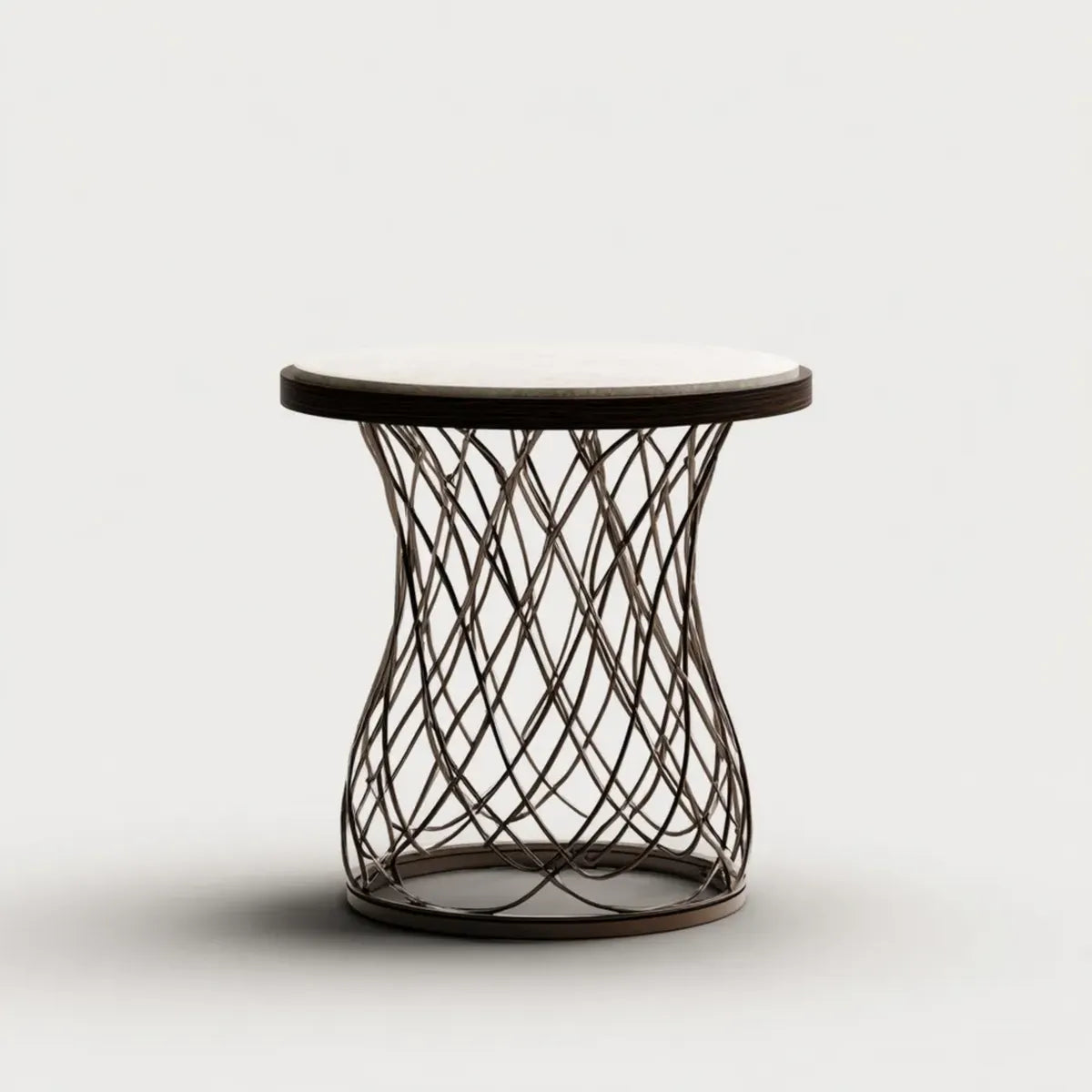 Tavolino Laterale Rotondo Bianco e Nero Ø45 x 55 cm in MDF e Acciaio