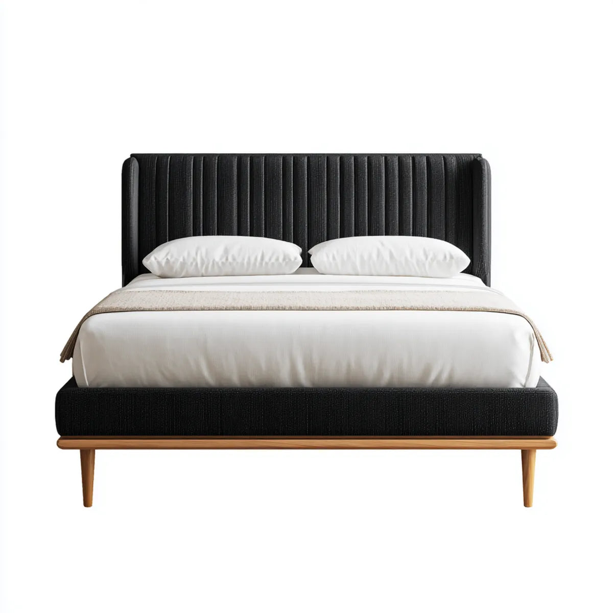 Letto matrimoniale imbottito nero 160 x 200 cm in poliestere con testiera rettangolare