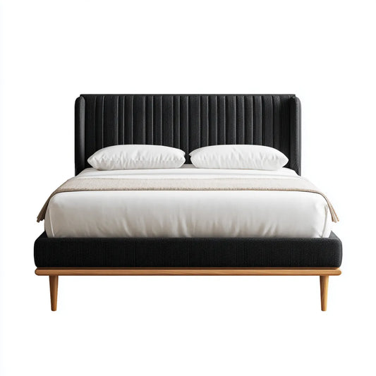 Letto matrimoniale imbottito nero 160 x 200 cm in poliestere con testiera rettangolare