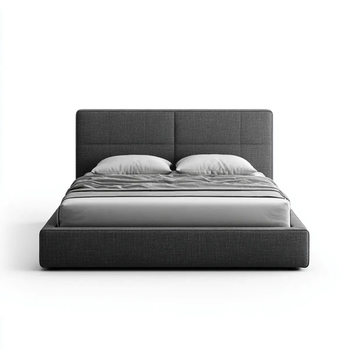 Letto matrimoniale imbottito grigio antracite in poliestere 160 x 200 cm con testiera rettangolare