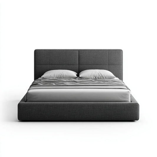 Letto matrimoniale imbottito grigio antracite in poliestere 160 x 200 cm con testiera rettangolare