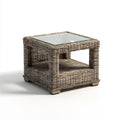 Tavolino laterale quadrato grigio 60 x 60 x 45 cm in rattan naturale e vetro temprato