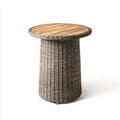Tavolino laterale rotondo grigio naturale in rattan e legno massello di teak Ø 50 x 60 cm