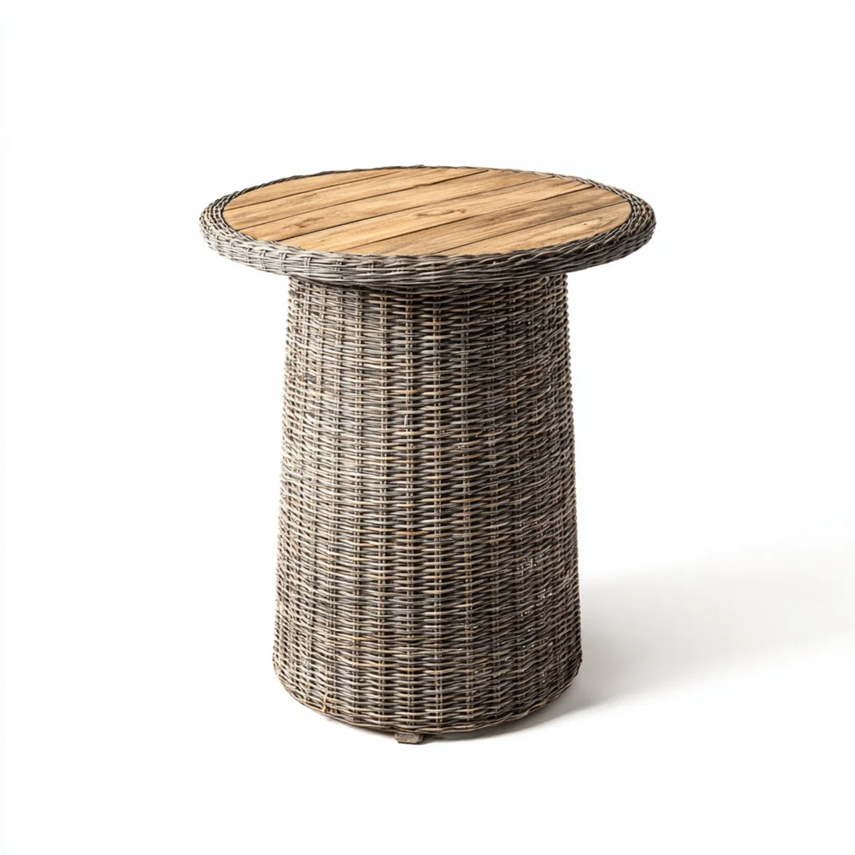 Tavolino laterale rotondo grigio naturale in rattan e legno massello di teak Ø 50 x 60 cm