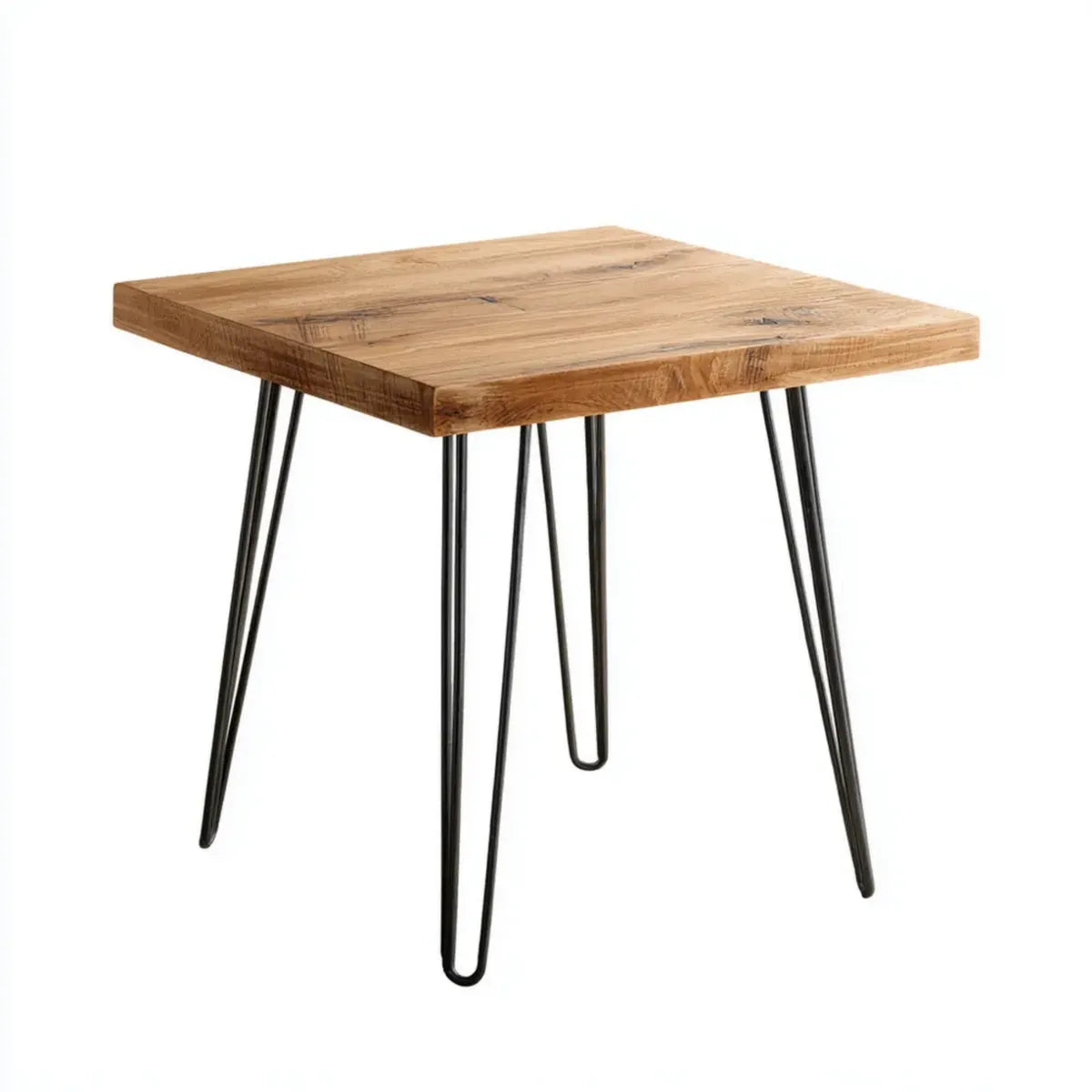 Tavolino laterale quadrato marrone 60 x 60 x 45 cm in legno massello di acacia e acciaio verniciato nero
