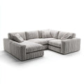 Divano angolare con penisola grigio a righe in velluto a coste di poliestere a L 280 x 180 x 85 cm