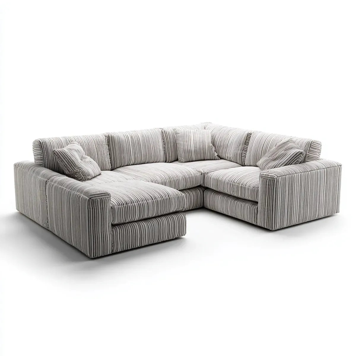 Divano angolare con penisola grigio a righe in velluto a coste di poliestere a L 280 x 180 x 85 cm