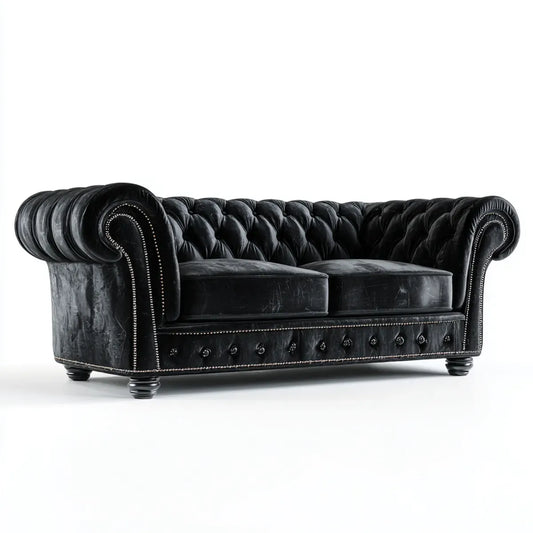 Divano Chesterfield 2 posti nero in pelle sintetica PU rettangolare 180 x 90 x 75 cm
