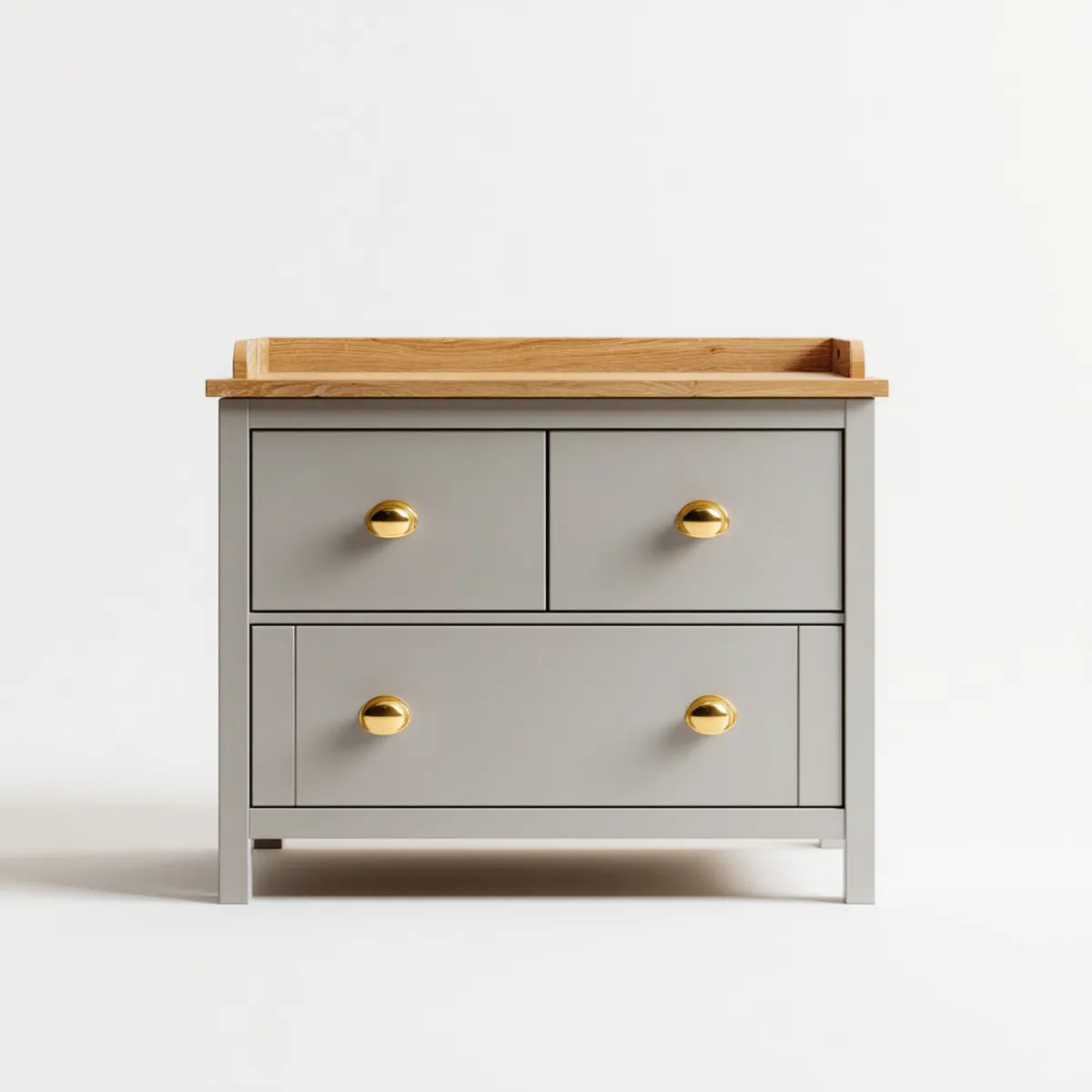 Cassettiera fasciatoio grigio e rovere 90 x 50 x 90 cm in MDF e quercia massello rettangolare con 3 cassetti
