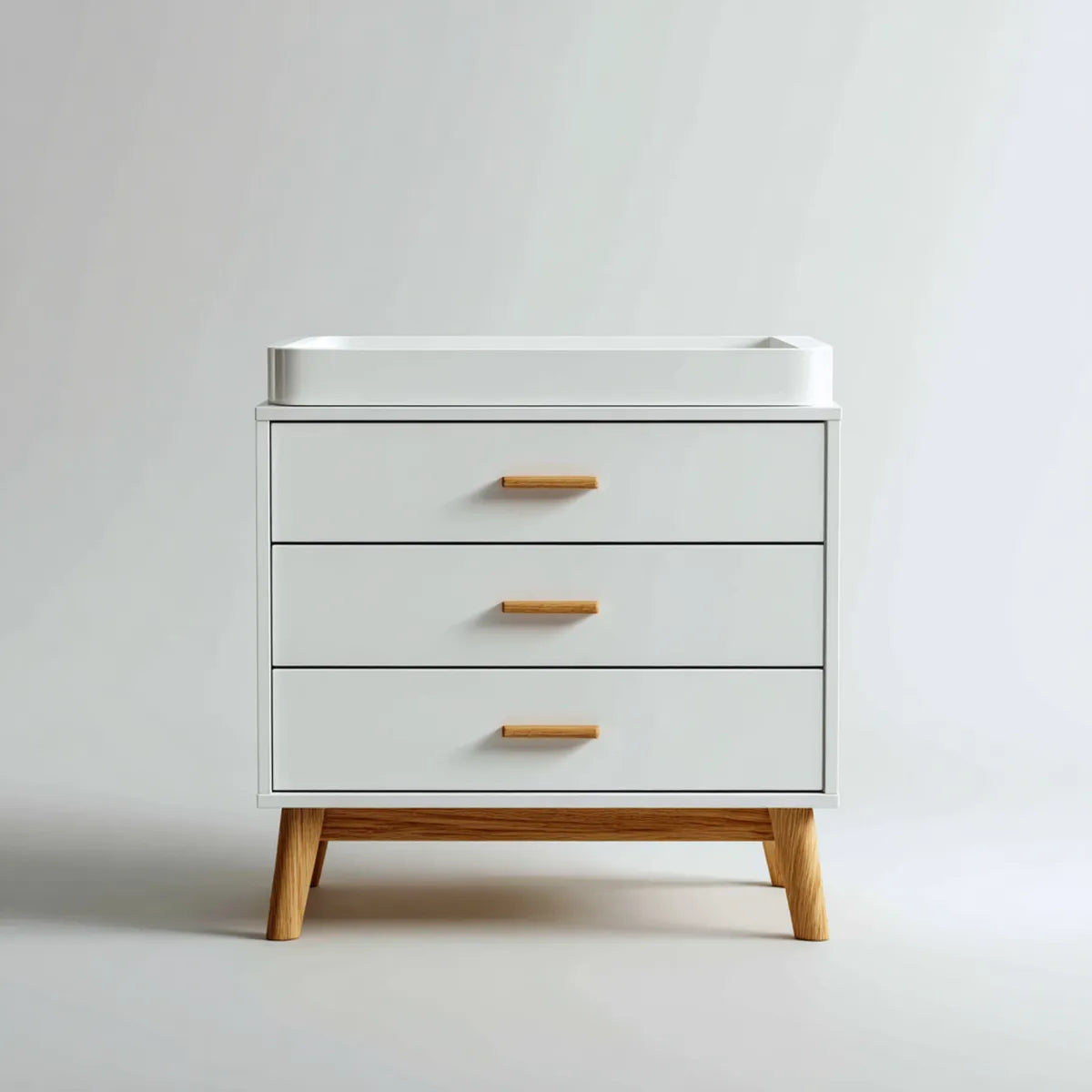 Fasciatoio con cassettiera bianco 90 x 50 x 90 cm in MDF e rovere massello rettangolare