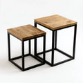Set di 2 tavolini laterali quadrati marrone e nero in MDF e acciaio 45 x 45 x 50 cm