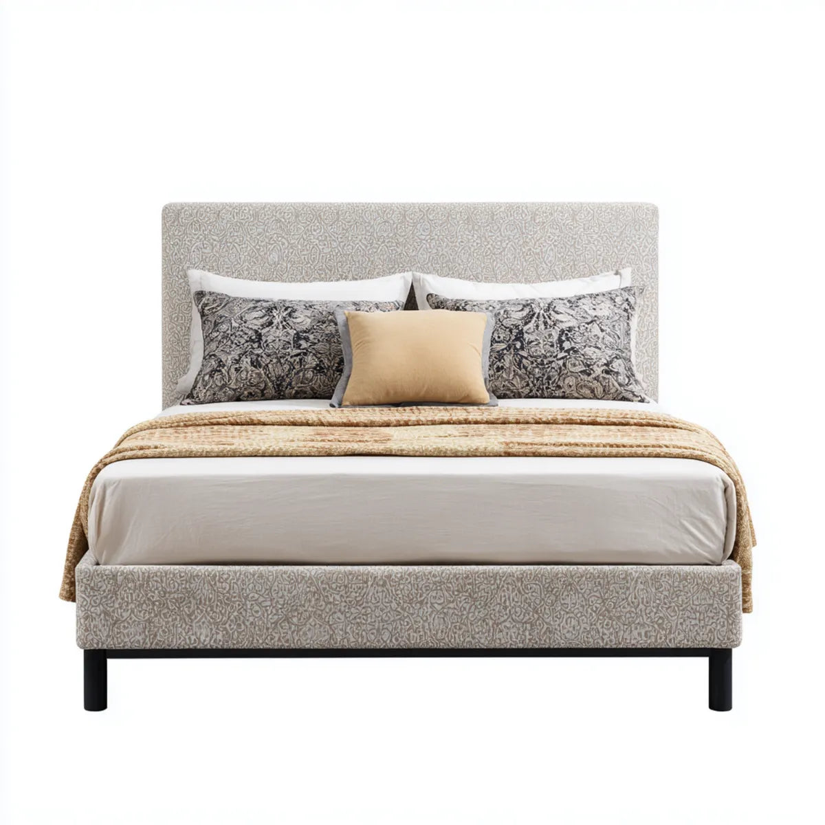 Letto matrimoniale imbottito beige 160 x 200 cm in poliestere jacquard rettangolare