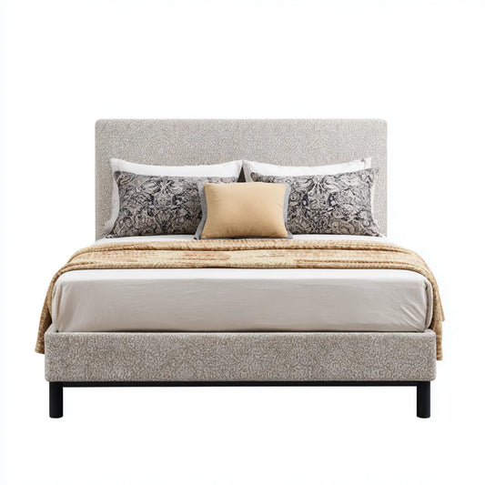 Letto matrimoniale imbottito beige 160 x 200 cm in poliestere jacquard rettangolare