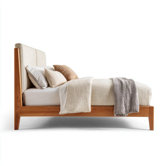 Letto matrimoniale crema e marrone miele 160 x 200 cm in legno massello e poliestere rettangolare
