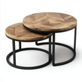 Set di 2 tavolini laterali rotondi marrone naturale e nero in legno massello di mango e ferro 80 x 45 cm e 60 x 38 cm